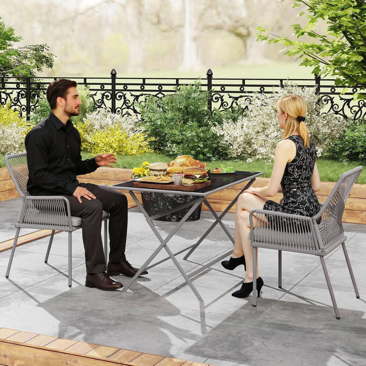 Outsunny Rattan Gartenstuhl dunkelgrau Polyethylen B/H/L: ca. 61x84x57 cm