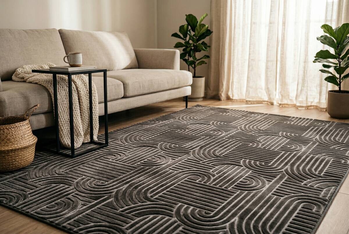 Kayoom Teppich Calma 125 anthrazit B/L: ca. 160x220 cm