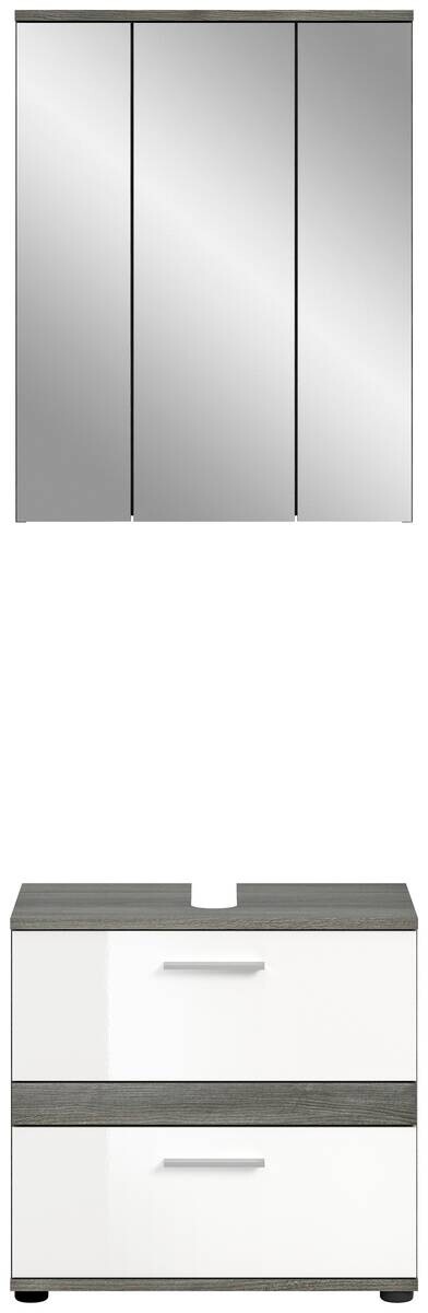 Badezimmer-Set BLAKE Rauchsilber Nachbildung weiß Hochglanz B/H/T: ca. 60x191x34 cm