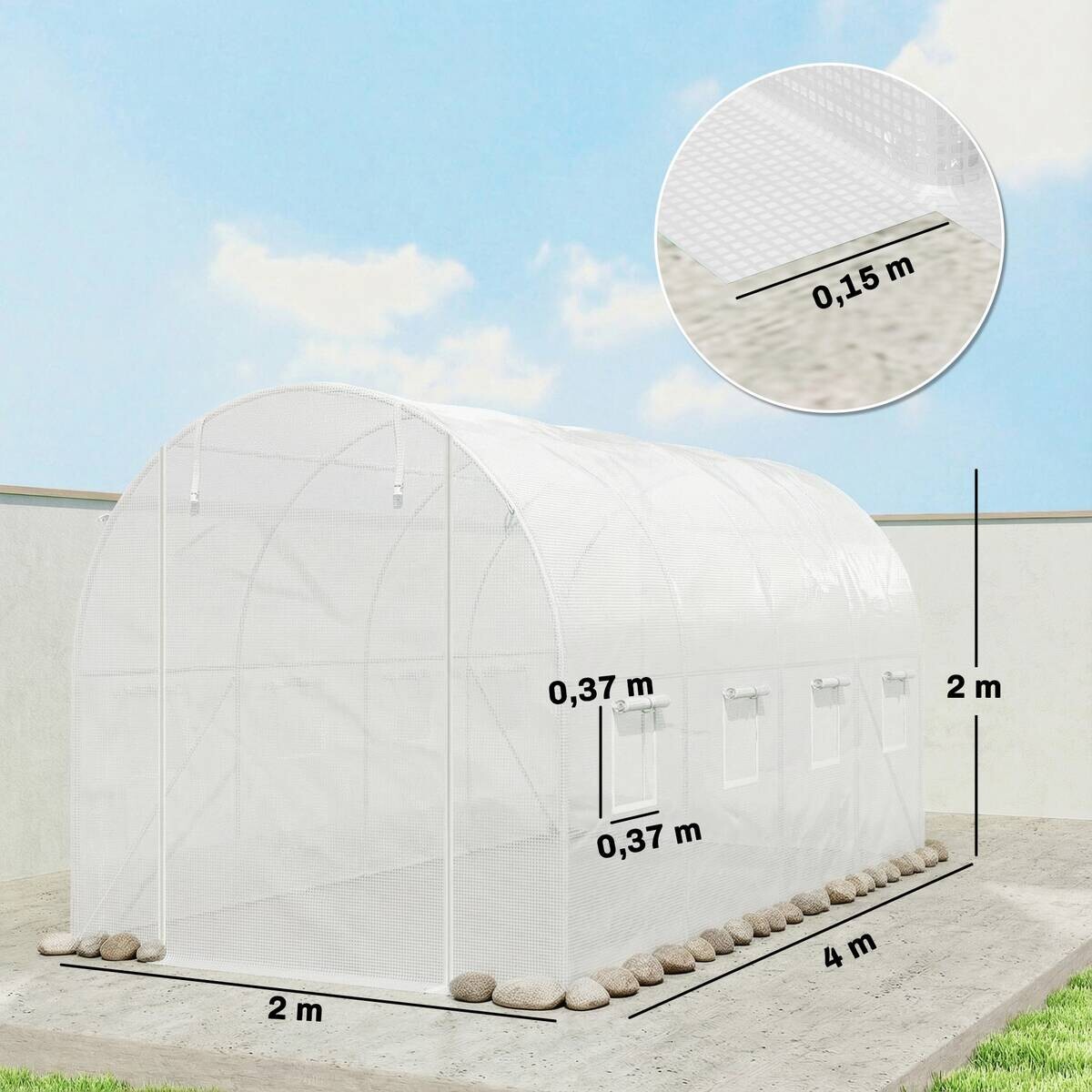 Outsunny Gewächshausfolie B/H/T/L: ca. 200x200x200x400 cm weiß