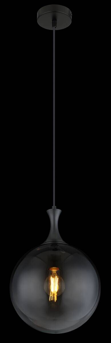 GLOBO Pendelleuchte Rauch mattschwarz Metall Glas H/D: ca. 141x25 cm E27 1 Brennstellen