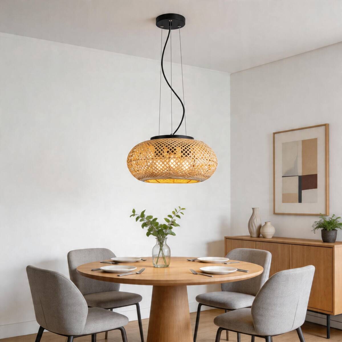 Pendelleuchte natur Bambus H/D: ca. 120x40 cm E27 3 Brennstellen