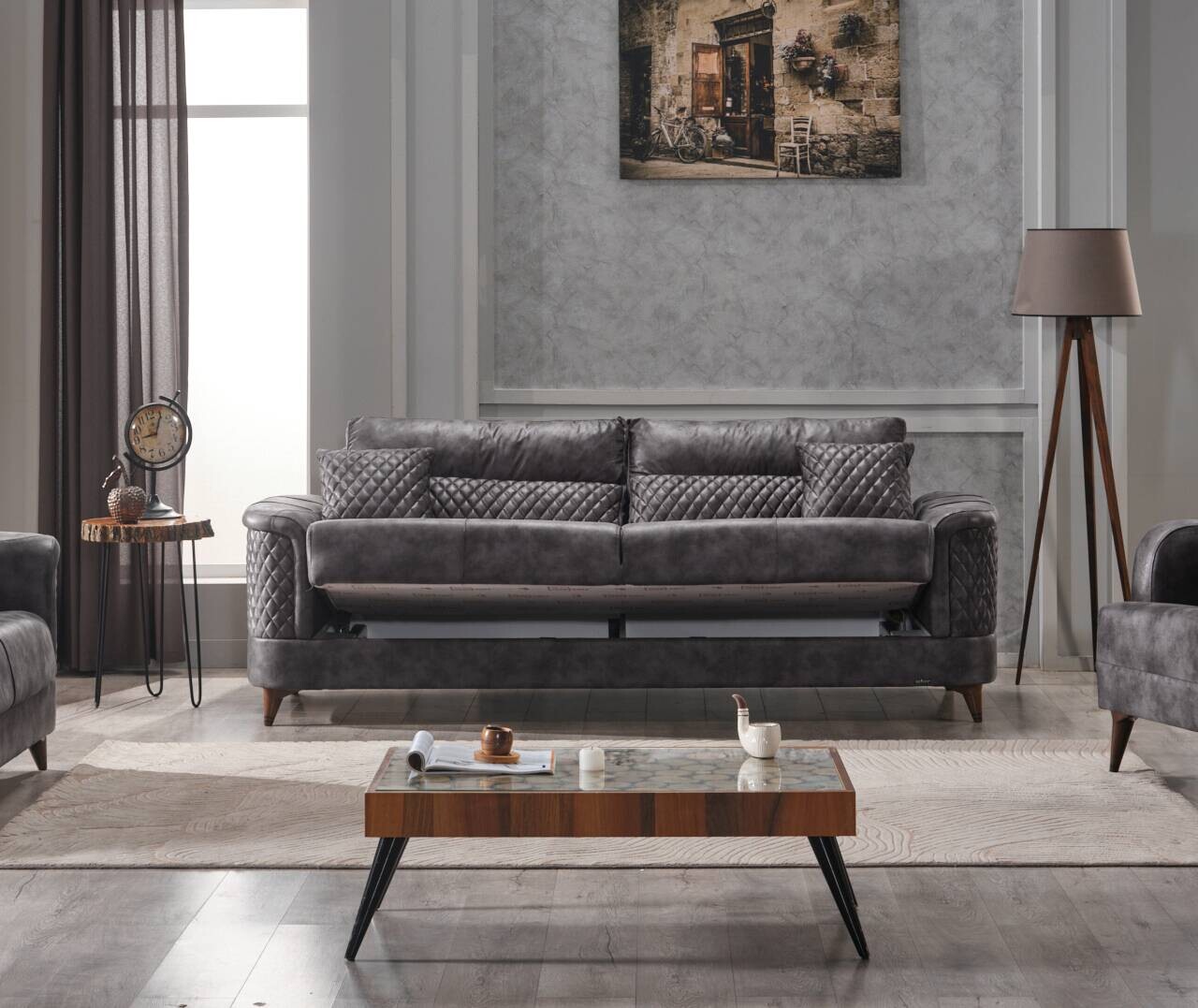 Sofa anthrazit Microfaser B/H/T: ca. 240x83x104 cm