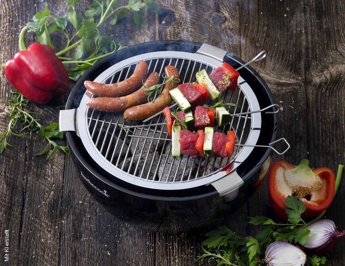 Holzkohle Tischgrill schwarz Edelstahl Keramik B/H/L: ca. 41x16x7 cm