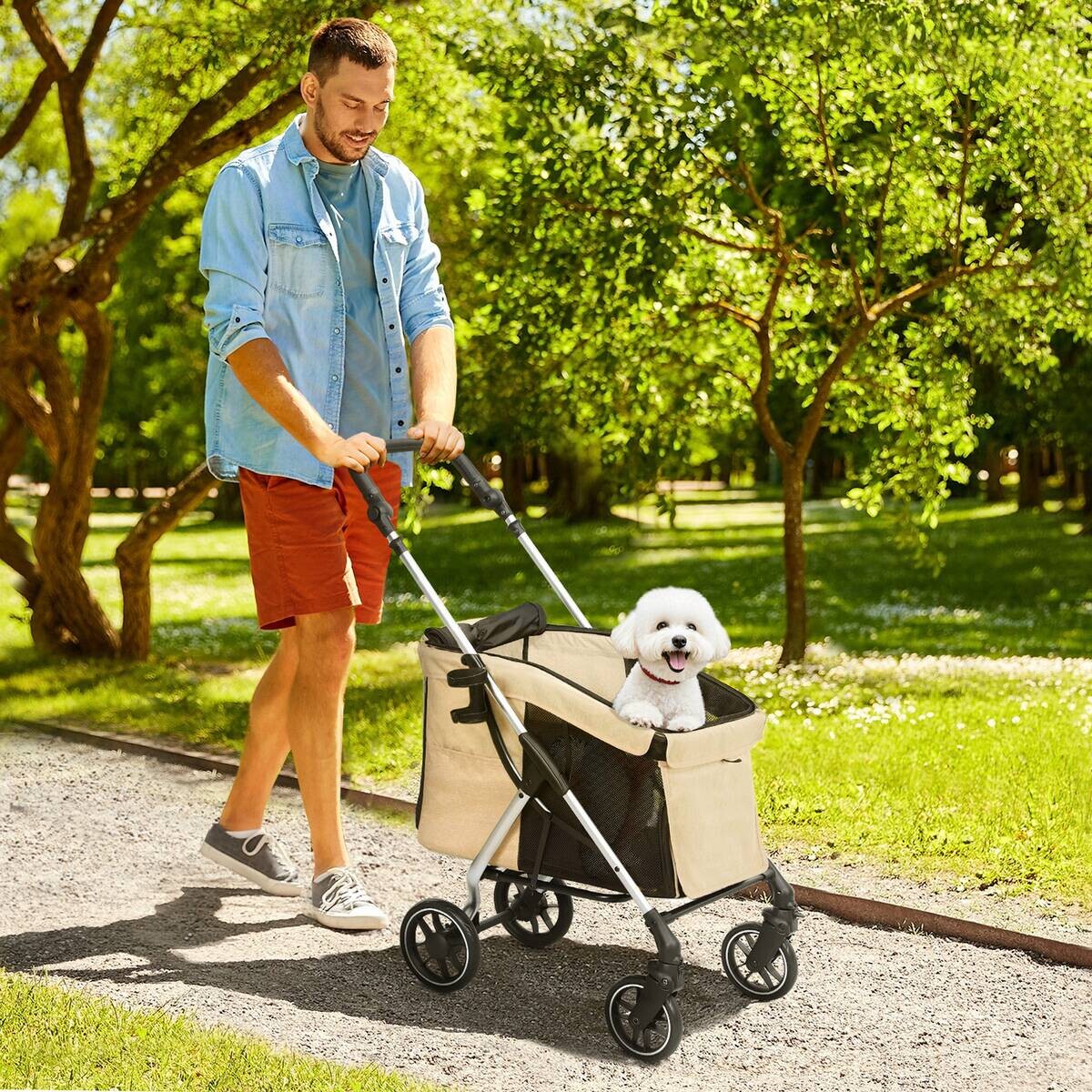 PawHut Hundewagen khaki Polyester B/H/L: ca. 48,5x106x80 cm