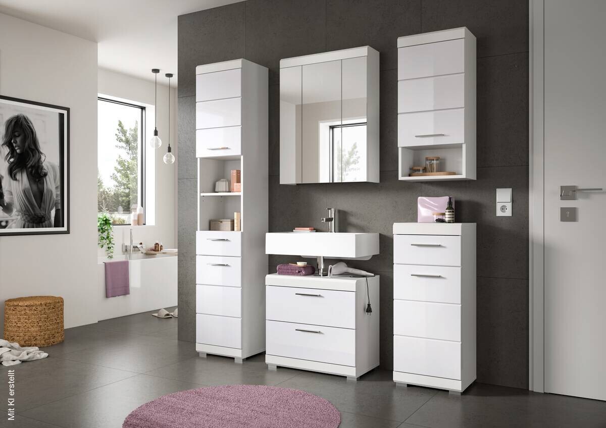 Badezimmer-Set Scout weiß weiß Hochglanz B/H/T: ca. 112x191x37 cm