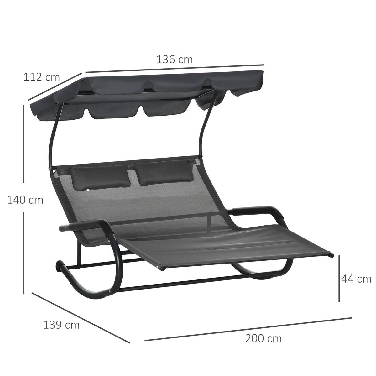 Outsunny Doppel-Sonnenliege dunkelgrau Schaumstoff B/H/L: ca. 139x140x200 cm