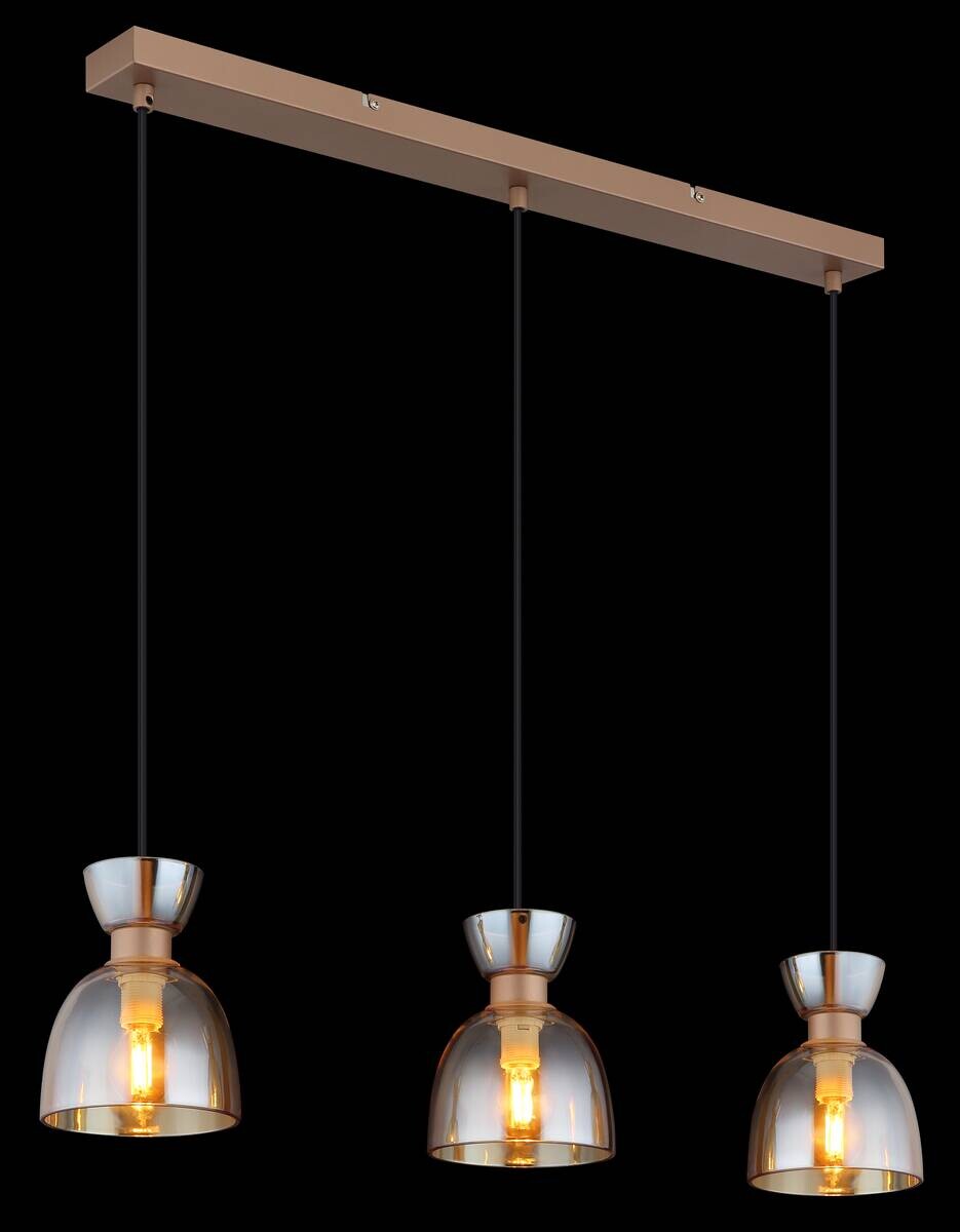 GLOBO Pendelleuchte schwarz amber kaffee Glas Metall B/H: ca. 65x120 cm E14 3 Brennstellen