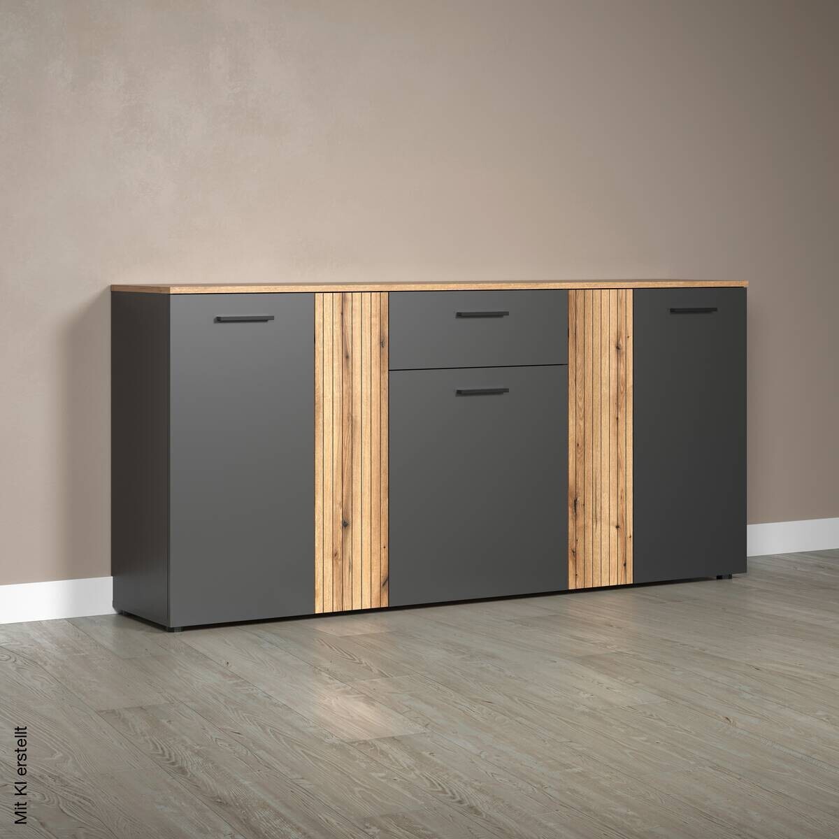 Kommode Esteban anthrazit Eiche Evoke Coast Nachbildung B/H/T: ca. 181x86x38 cm