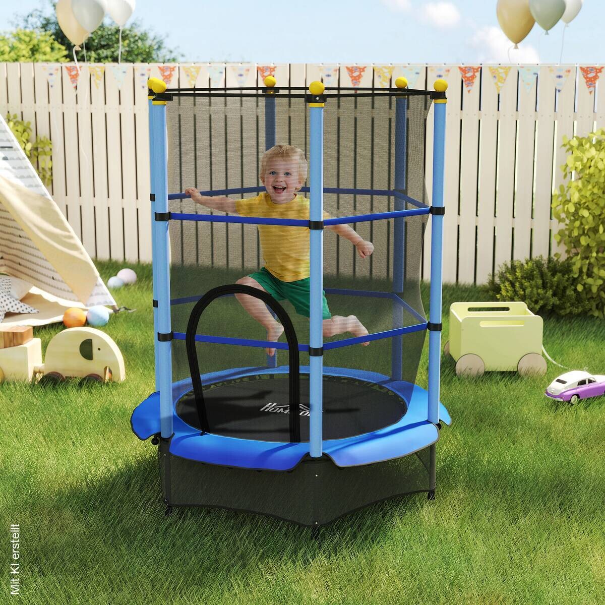 HOMCOM Kindertrampolin blau B/H/L: ca. 140x190x140 cm