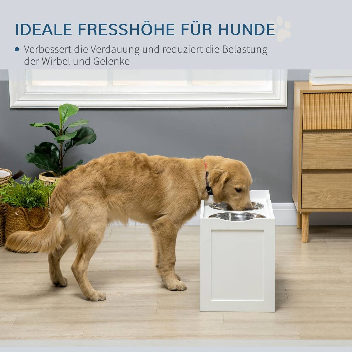 PawHut Hundenapf weiß Edelstahl B/H/L: ca. 30x38x63 cm