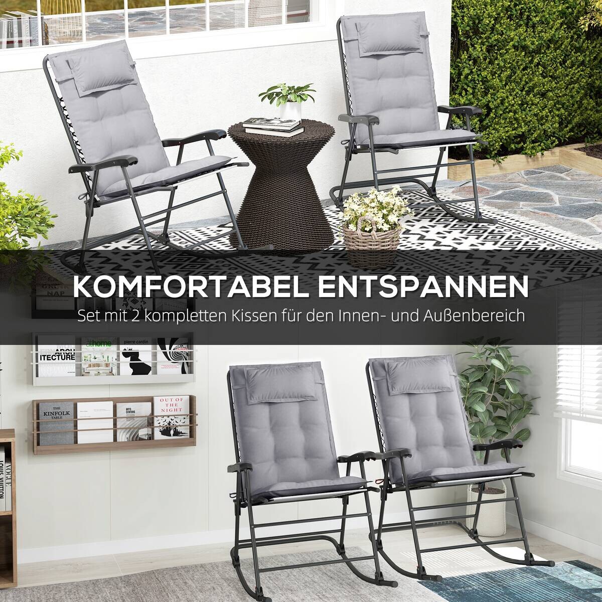 Outsunny Liegenauflage 2er Set hellgrau Polyester B/H/L: ca. 50x5x116 cm