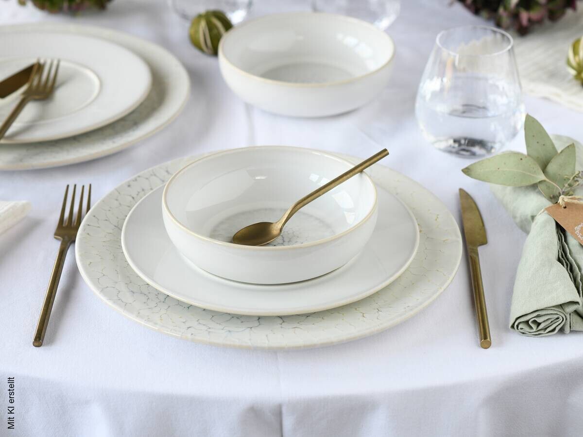 CreaTable Tafelservice Unico Toscania offwhite Steinzeug 12 tlg.