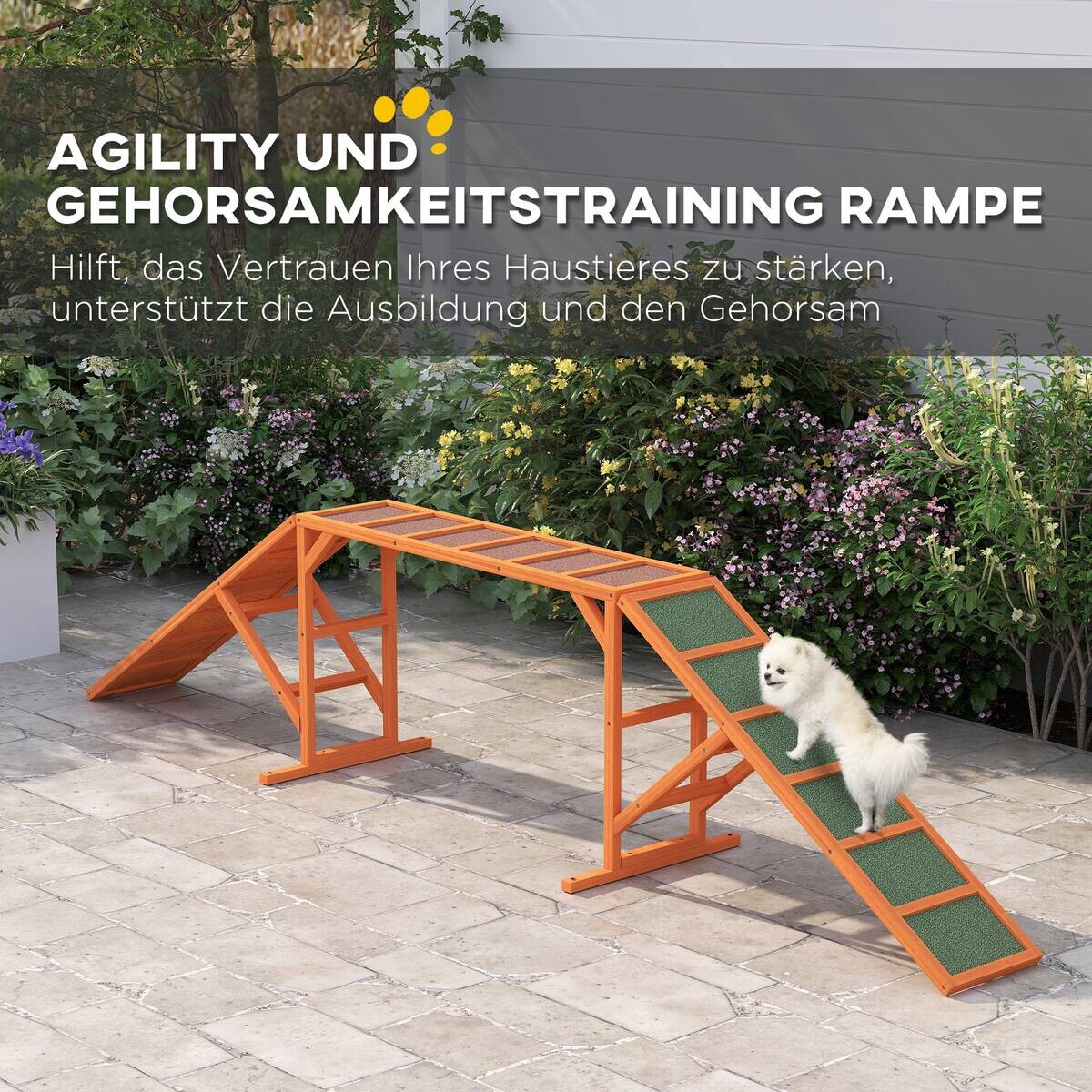 PawHut Hunde Agility Steg orange Holz B/H/L: ca. 55x60x335 cm