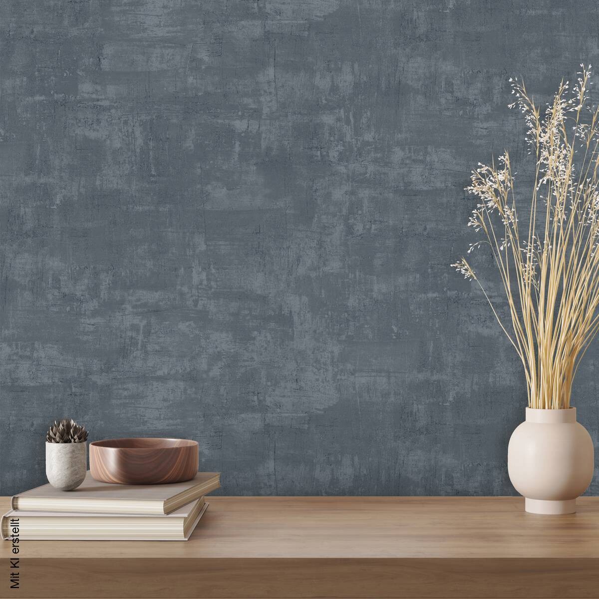 UGEPA Vinyltapete Uni stahlblau B/L: ca. 53x1005 cm