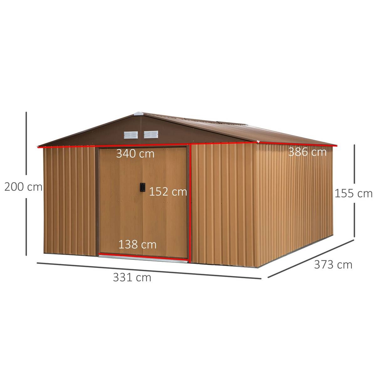 Outsunny Gartenhaus braun B/H/L: ca. 386x200x340 cm