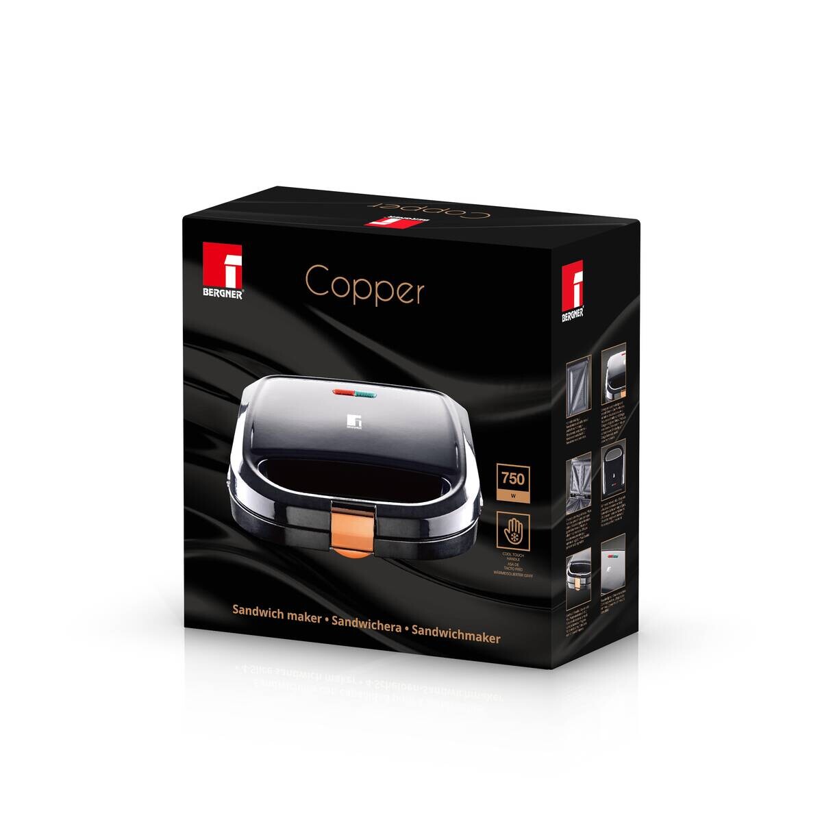 BERGNER Sandwichtoaster BG-53005-CP schwarz Kupfer Aluminium Kunststoff B/H/L: ca. 22x9x22 cm