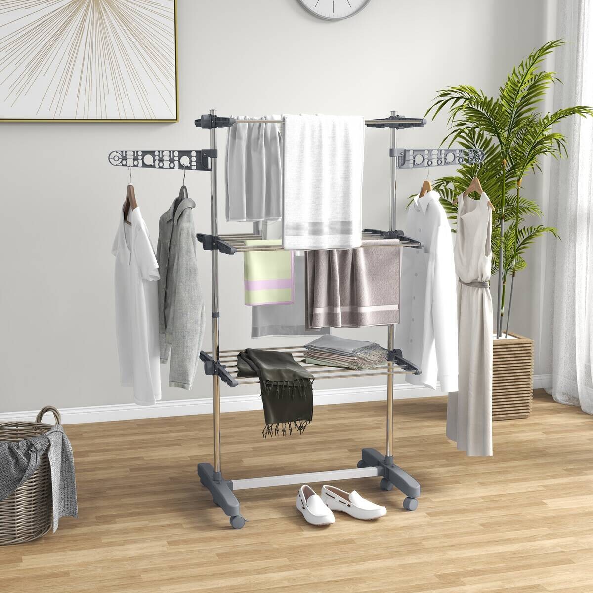 HOMCOM Wäscheständer grau Edelstahl B/H/L: ca. 55x142x152 cm