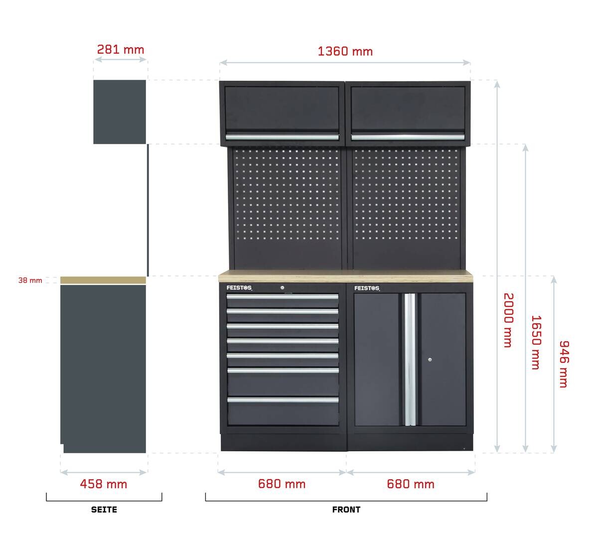 Werkstatteinrichtung Apollo schwarz B/H/L: ca. 136x200x46 cm