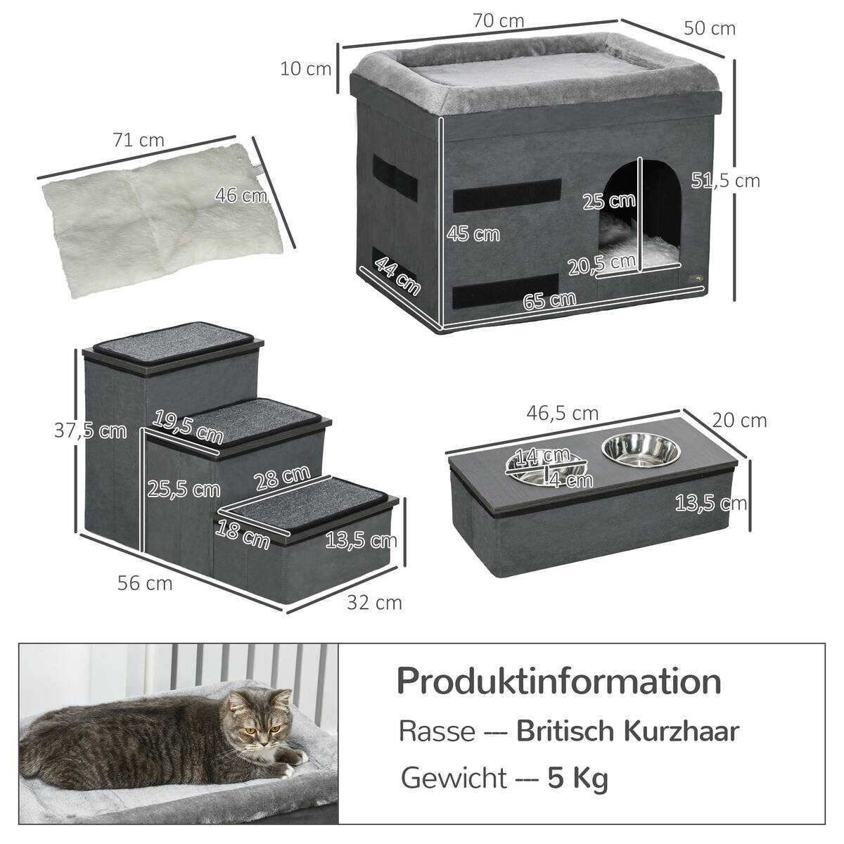PawHut Katzen-Zubehör grau Edelstahl B/H/L: ca. 50x70x51,5 cm