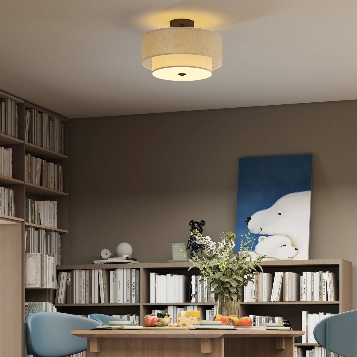 HOMCOM Deckenleuchte creme Metall Stoff B/H/L: ca. 40x26x40 cm E14 3 Brennstellen