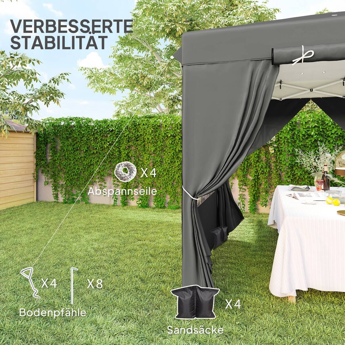 Outsunny Pavillon dunkelgrau Metall B/H/L: ca. 250x268x250 cm