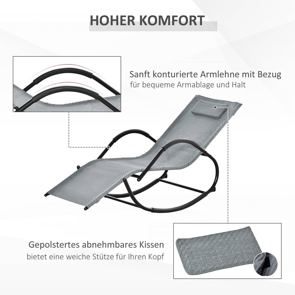 Outsunny Schaukelstuhl grau Metall B/H/L: ca. 160x79x61 cm
