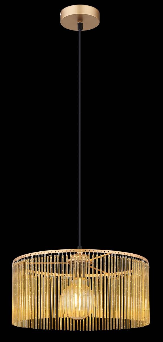 GLOBO Pendelleuchte LEEDS 33080145 schwarz gold amber Kunststoff Metall H/D: ca. 135x35 cm E27 1 Brennstellen