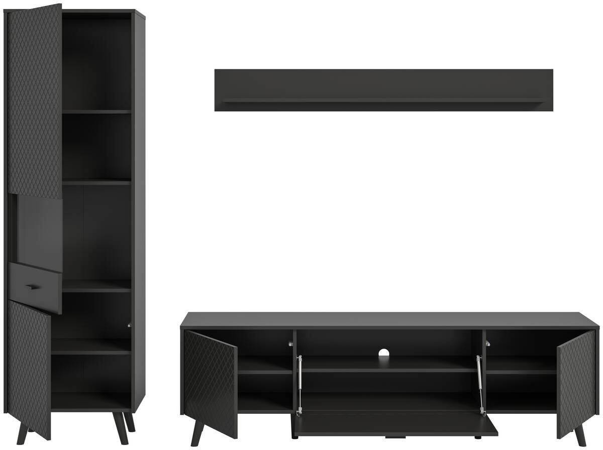 Wohnwand LINEA grau schwarz B/H/T: ca. 258x195x40 cm