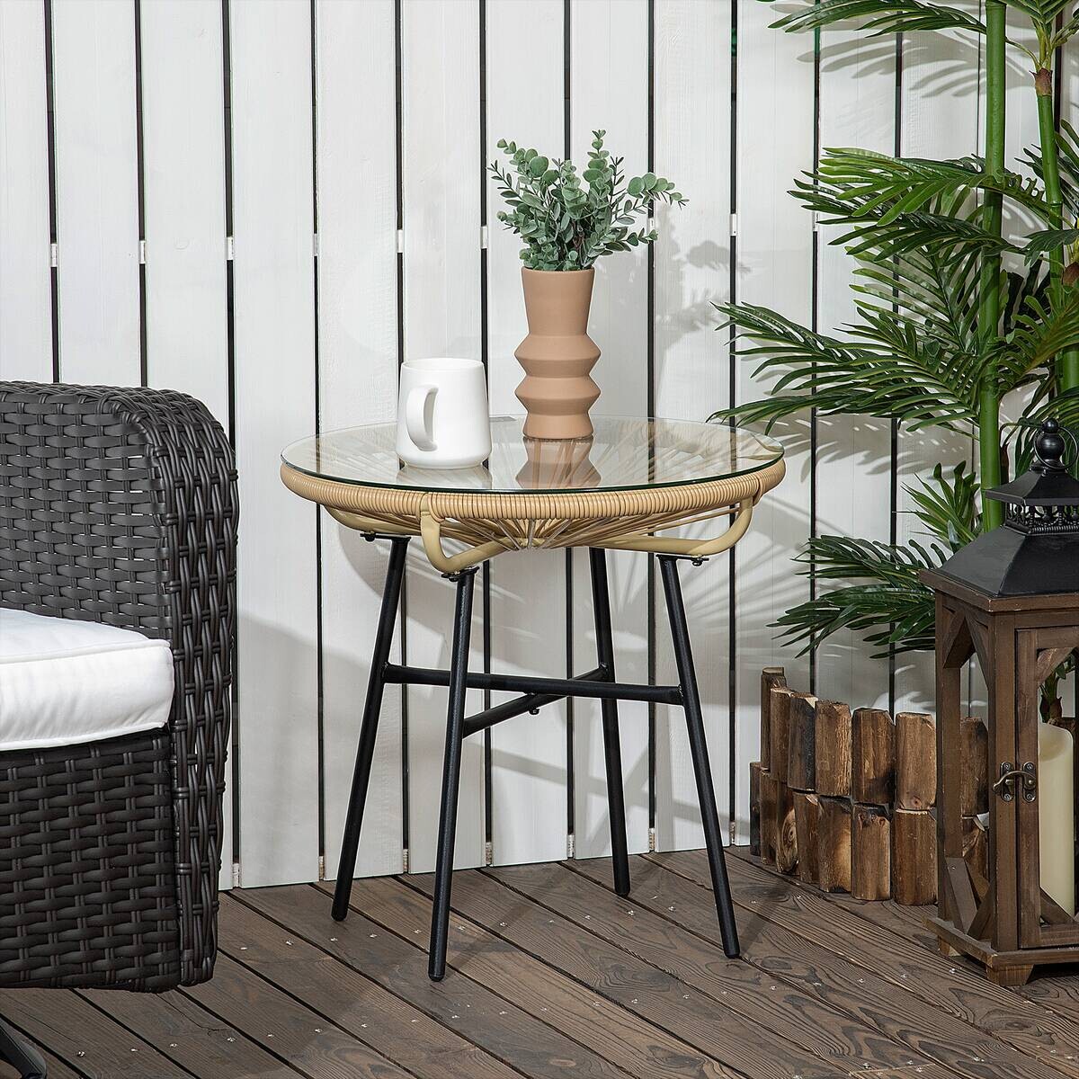 Outsunny Beistelltisch beige Eisen B/H/L: ca. 50x50x50 cm