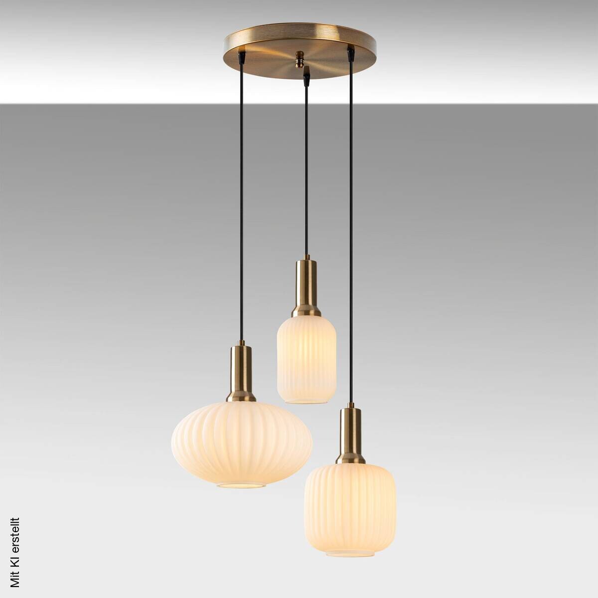 Opviq Pendelleuchte Asker-15201 gold Glas Metall B/H/T/L/D: ca. 55x130x55x55x55 cm E27 3 Brennstellen