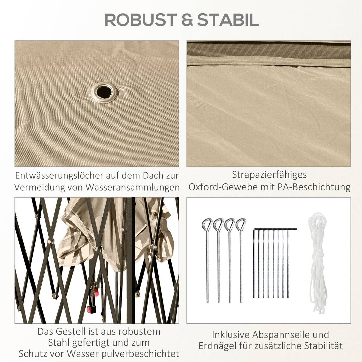 Outsunny Pavillon beige Metall B/H/L: ca. 330x288x330 cm