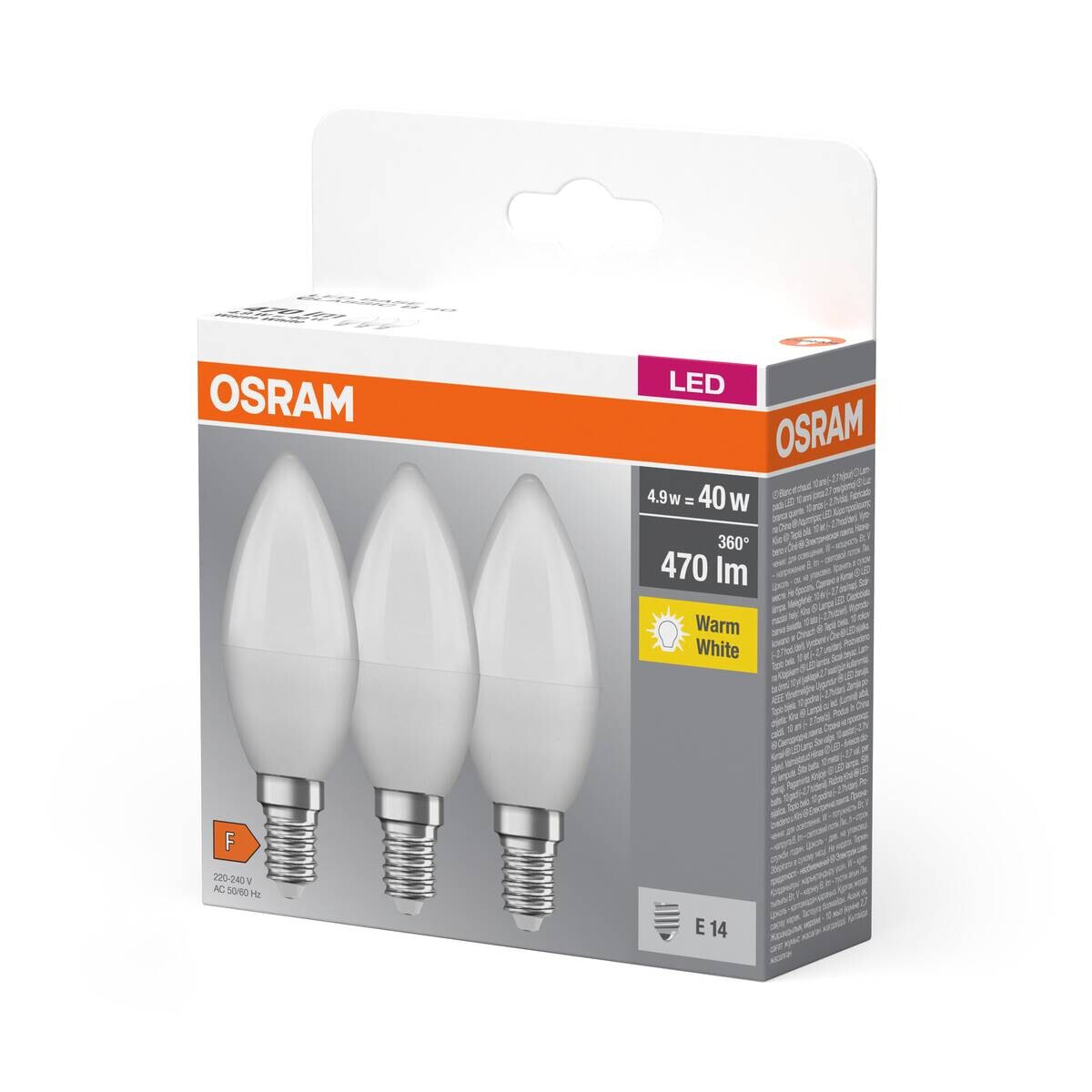OSRAM LED-Leuchtmittel Minikerzenlampe BASE Classic B AC56448 3er Pack E14