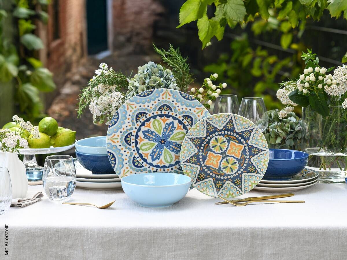 CreaTable Tafelservice blau Steinzeug 12 tlg.