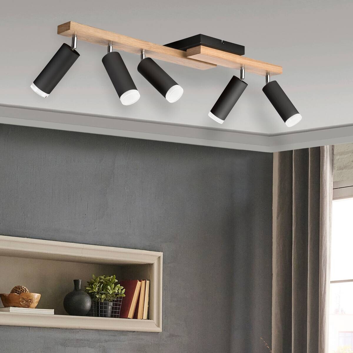 Lamkur Deckenleuchte schwarz Holz B/H/L: ca. 20x23,5x84 cm 5 Brennstellen