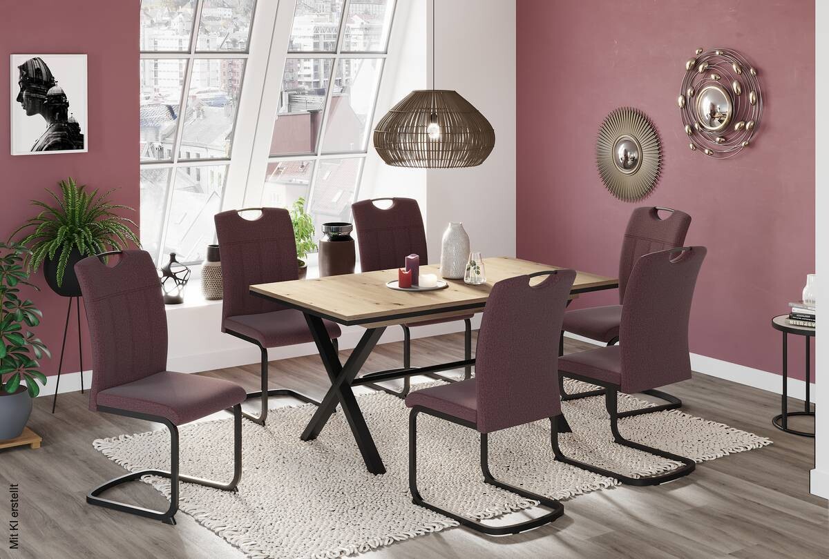 Esstisch KARINA Eiche Artisan Nachbildung schwarz pulverbeschichtet B/H/T: ca. 160x76x90 cm