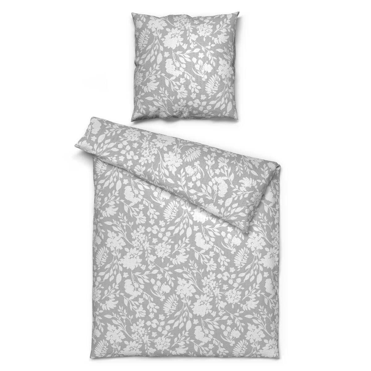 Microfaser Bettwäsche Seersucker silber weiß 100% Polyester B/L: ca. 135x200 cm