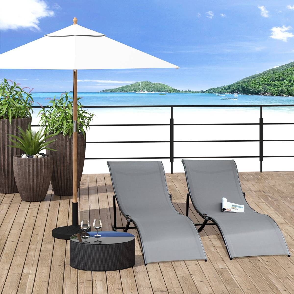 Outsunny Gartenliege 2er Set dunkelgrau Aluminium B/H/L: ca. 61x63x165 cm