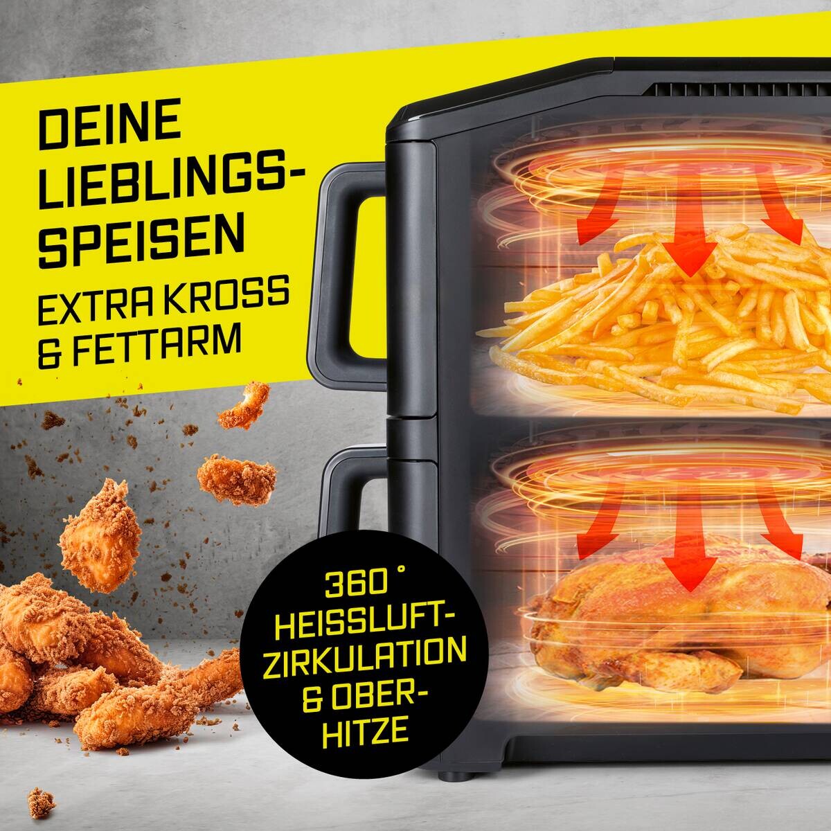 GOURMETmaxx Heißluftfritteuse 19129 schwarz Metall B/H/L: ca. 25,5x39,8x45,2 cm ca. 10 l