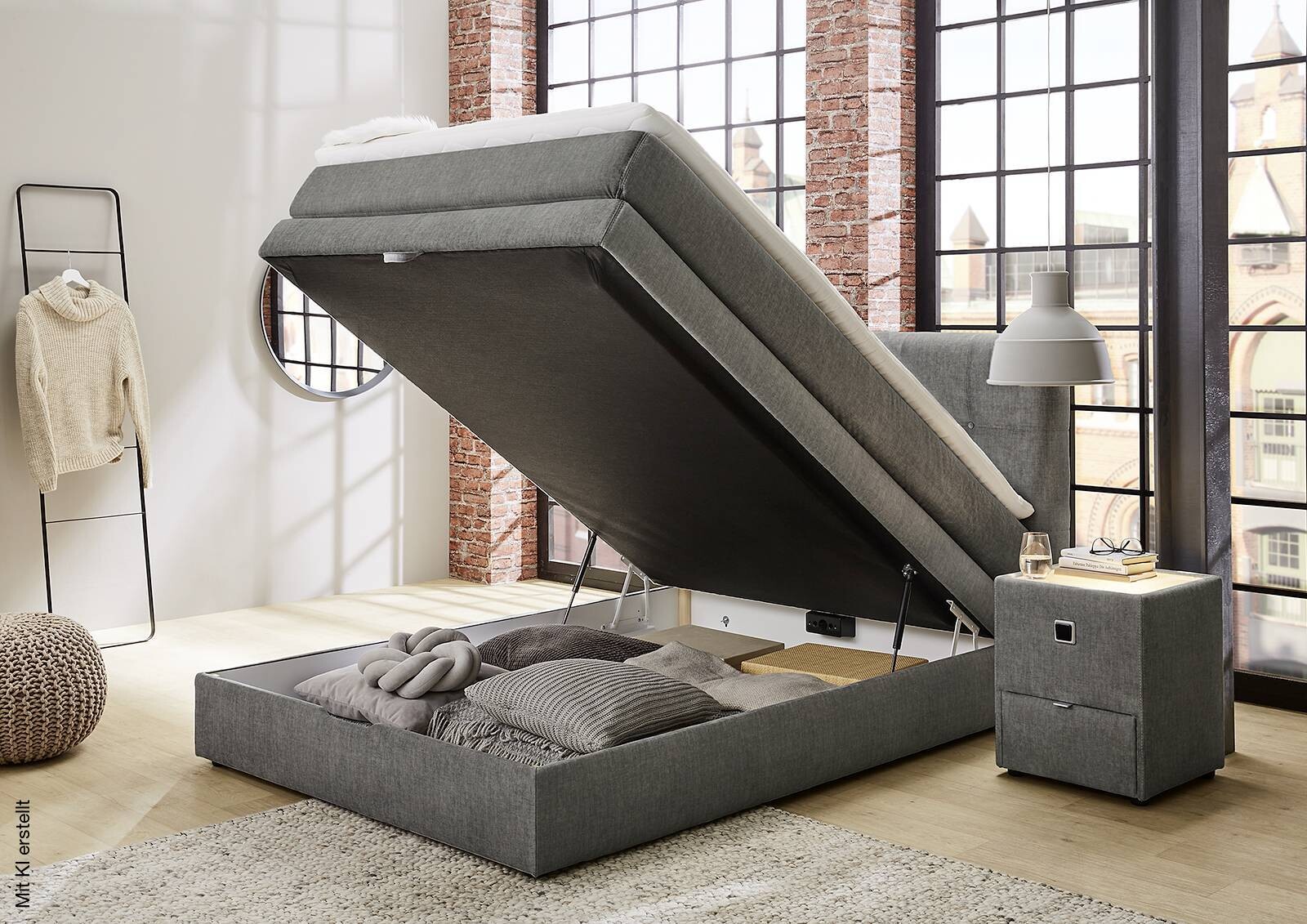 Boxspringbett grau Liegefläche B/L: ca. 140x200 cm