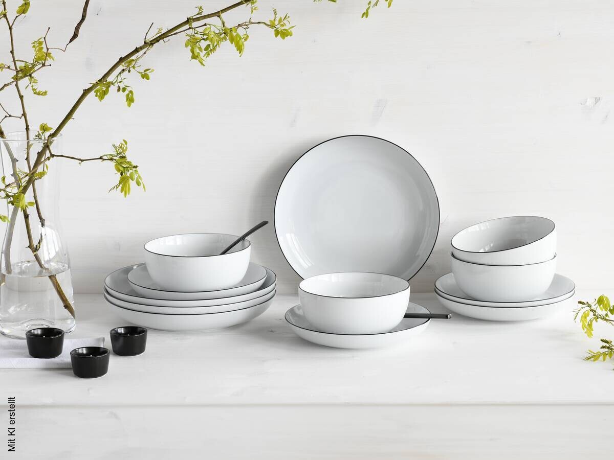 CreaTable Teller-Set Allround Black Line weiß Porzellan