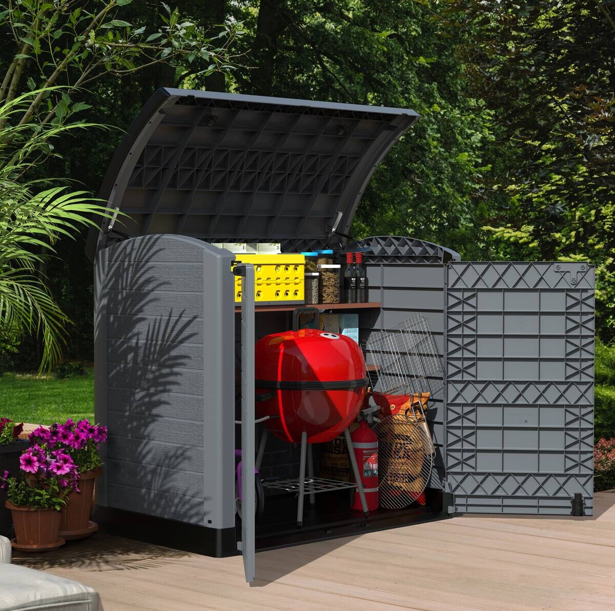 VCM Mülltonnenbox 2er StoreAway grau Kunststoff B/H/L: ca. 145x125x83 cm