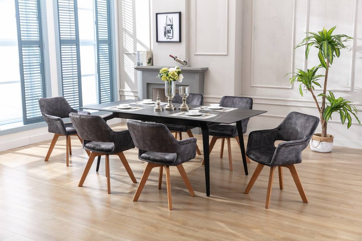 Stuhl KLARA 2er-Set anthrazit Vintage Samt Holz B/H/T: ca. 52x89x63,5 cm