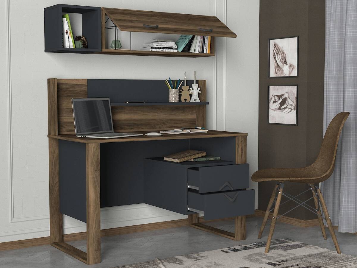 Schreibtisch Bumerang walnuss Nachbildung anthrazit B/H/T: ca. 120x114x60 cm