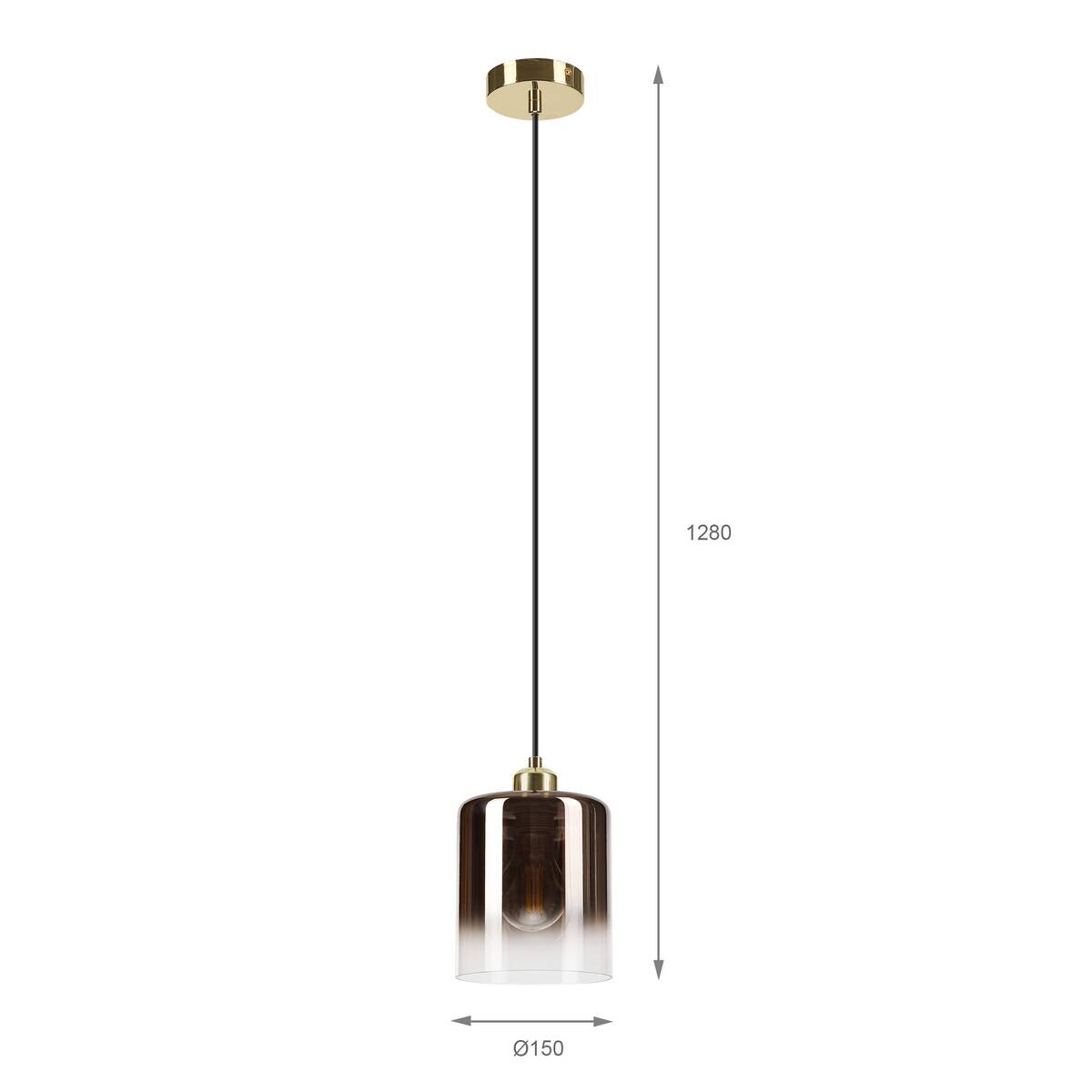 Lamkur Pendelleuchte gold Glas B/H/L: ca. 15x128x15 cm E27 1 Brennstellen