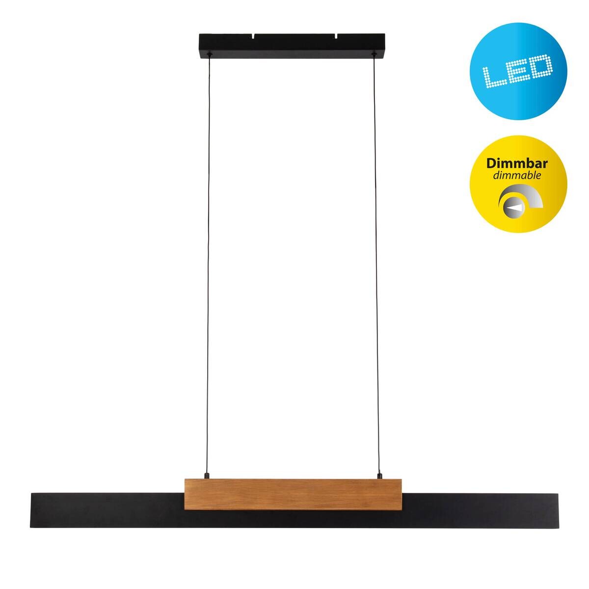 Näve Leuchten LED-Pendelleuchte braun Holz Metall B/H/T: ca. 120,5x150x6 cm