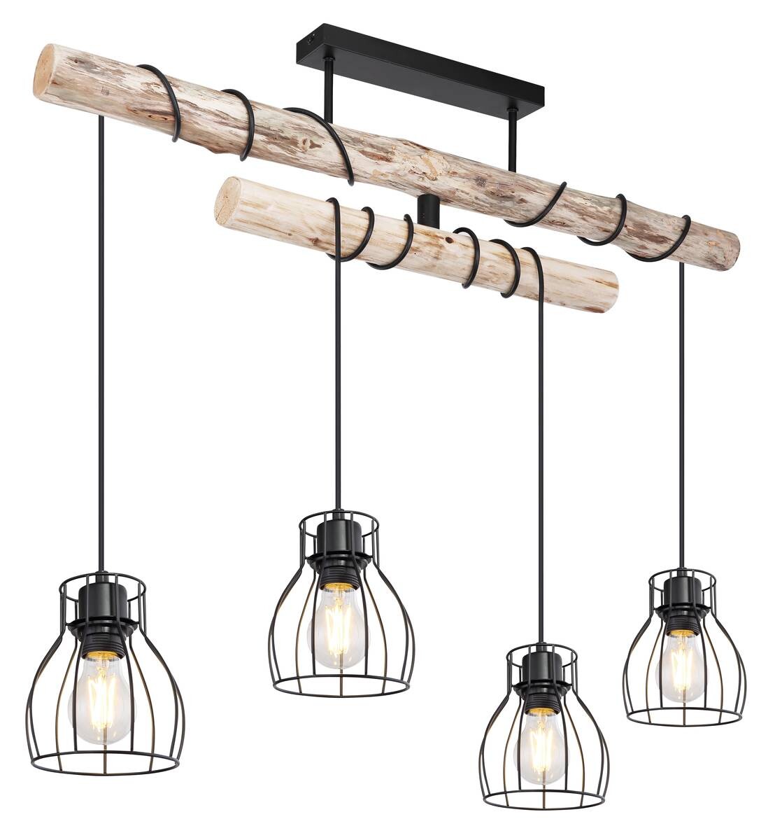 GLOBO Deckenleuchte Mina schwarz natur Metall Holz B/H/T: ca. 90x100x14 cm E27 4 Brennstellen