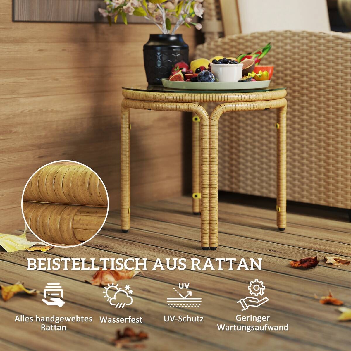 Outsunny Rattan-Beistelltisch gelb Stahl B/H/L: ca. 50x44x50 cm