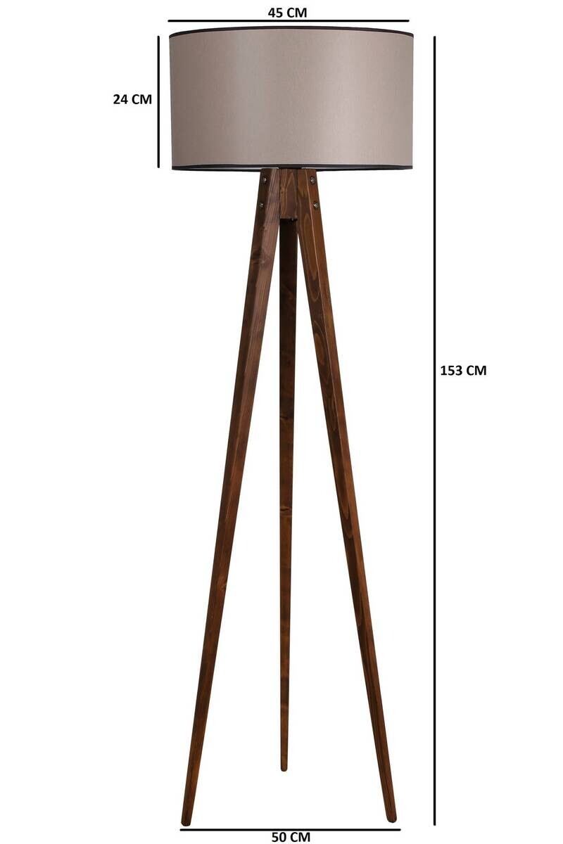 Stehleuchte nussbaum Holz Stoff B/H/L/D: ca. 45x153x45x45 cm E27 1 Brennstellen