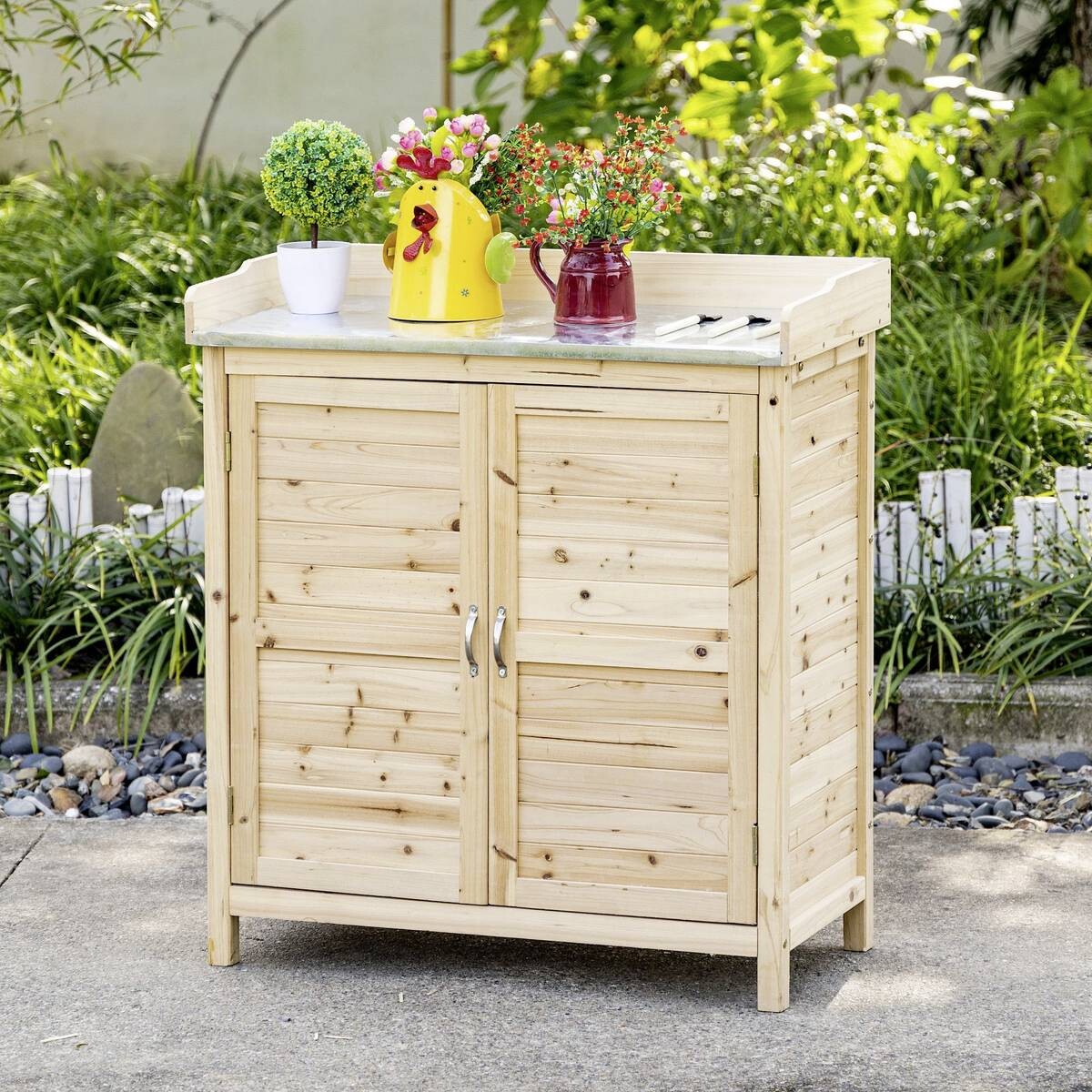 Outsunny Gartenschrank natur Holz B/H/T: ca. 83x92x40 cm
